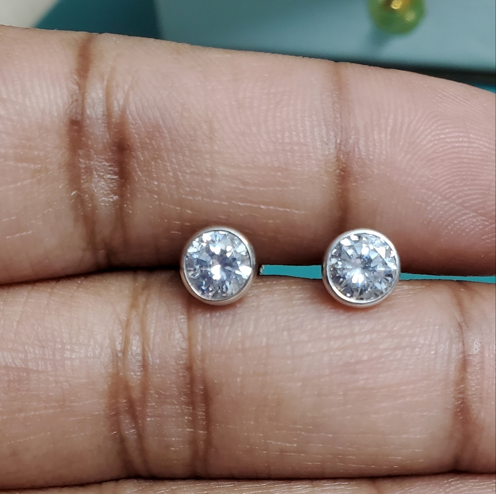 14K Gold Bezel Set Solitaire Earrings
